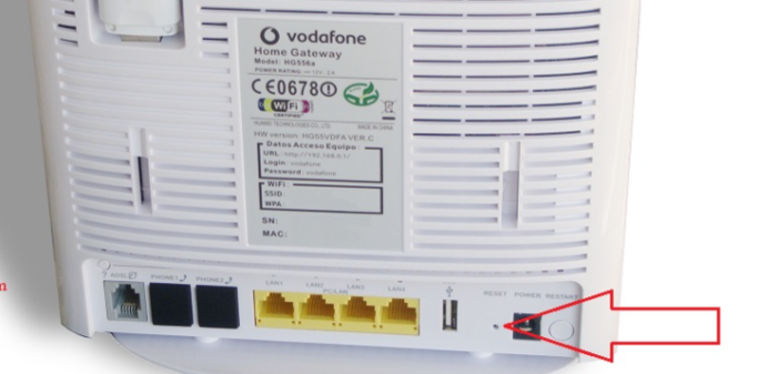 reset button on the Vodafone router