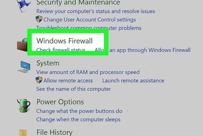 open windows firewall settings