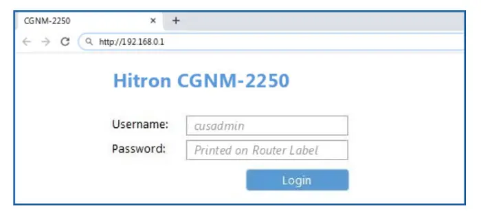 default username and the other for the Hitron CGNM 2250 SHW default password