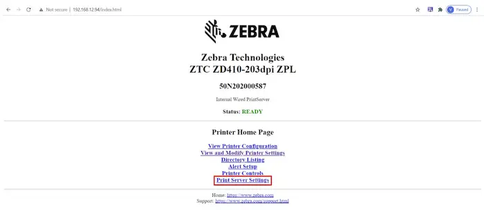 zebra net web server