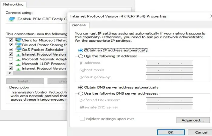 ip and dns settings