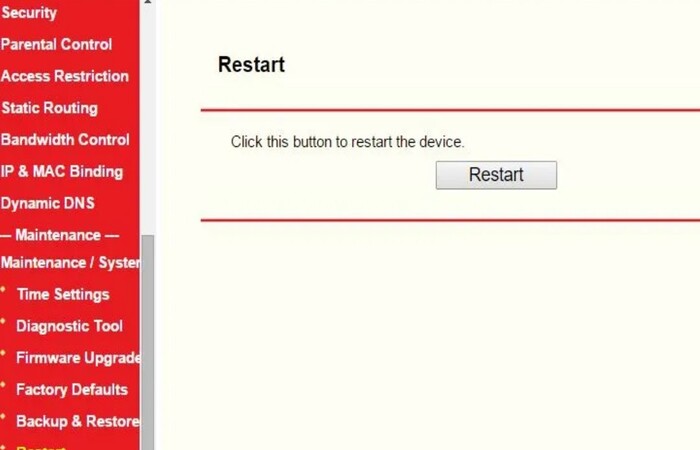 restart the device router